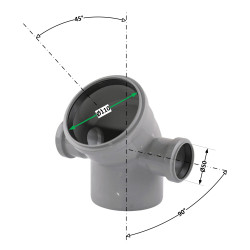 Відвід (коліно) 2P (LR) 110/110/45+2*50/90 (ліве+праве) TA Sewage Відвід (коліно) 2P (LR) 110/110/45+2*50/90 (ліве+праве) TA Sewage
