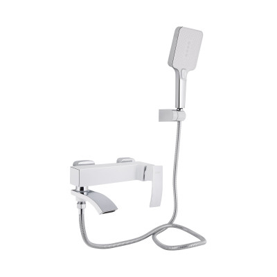 Змішувач для ванни Qtap Swan Cascada з поворотним виливом (з душовим гарнітуром) QTSWA260CRW45569 Chrome/White