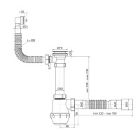Сифон для кухонної мийки Lidz LK17, колбовий з квадратним переливом (вихід 50 мм)