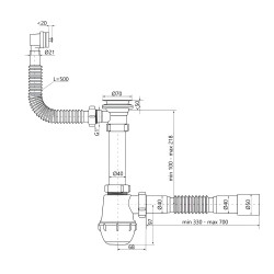 Сифон для кухонної мийки Lidz LK17, колбовий з квадратним переливом (вихід 50 мм)