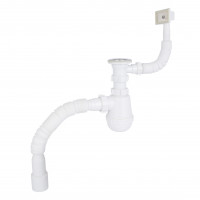 Сифон для кухонної мийки Lidz LK17, колбовий з квадратним переливом (вихід 50 мм)