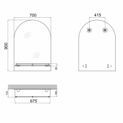 Дзеркало Lidz Tani 140.07.03 (1) 700х900х110 настінне з поличкою прямокутне з дугоподібним верхом LD78TA7090