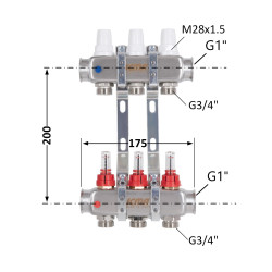 Колектор з витратомірами (нерж.) 1"х3 Icma № К073 Колектор з витратомірами (нерж.) 1"х3 Icma № К073