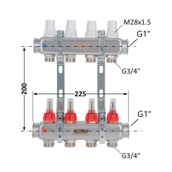 Колектор із витратомірами (нерж.) 1"х4 Icma № К073 Колектор із витратомірами (нерж.) 1"х4 Icma № К073