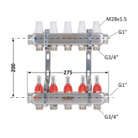 Колектор із витратомірами (нерж.) 1"х5 Icma № К073 Колектор із витратомірами (нерж.) 1"х5 Icma № К073