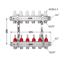 Колектор з витратомірами (нерж.) 1" х6 Icma № К073 Колектор з витратомірами (нерж.) 1" х6 Icma № К073