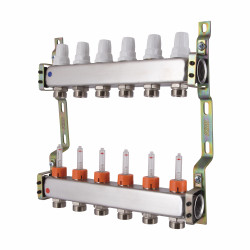 Колектор з витратомірами (нерж.) 1" х6 Icma № К073 Колектор з витратомірами (нерж.) 1" х6 Icma № К073