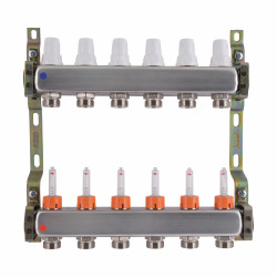 Колектор з витратомірами (нерж.) 1" х6 Icma № К073 Колектор з витратомірами (нерж.) 1" х6 Icma № К073