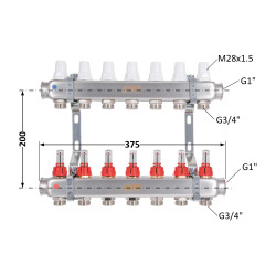 Колектор з витратомірами (нерж.) 1" х7 Icma № К073 Колектор з витратомірами (нерж.) 1" х7 Icma № К073