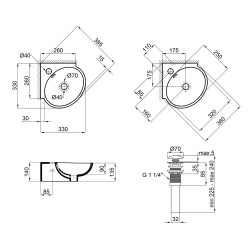 Комплект Qtap Leo N: Раковина підвісна угловая овальна 380x360x130 мм WHITE + Донний клапан PU02O