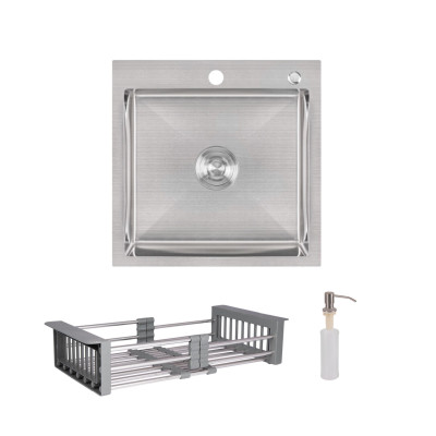 Комплект Lidz Handmade H5050 Мийка для кухні інтегрована Brushed у комплекті з дозатором + Lidz K01G Корзина для кухонної мийки Комплект Lidz Handmade H5050 Мийка для кухні інтегрована Brushed у комплекті з дозатором + Lidz K01G Корзина для кухонної мийки