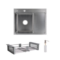 Комплект Lidz Handmade H6350R Мийка для кухні інтегрована крило зправа Brushed у комплекті з дозатором + Lidz K01G Корзина для кухонної мийки Комплект Lidz Handmade H6350R Мийка для кухні інтегрована крило зправа Brushed у комплекті з дозатором + Lidz K01G Корзина для кухонної мийки