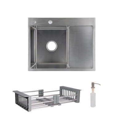 Комплект Lidz Handmade H6350R Мийка для кухні інтегрована крило зправа Brushed у комплекті з дозатором + Lidz K01G Корзина для кухонної мийки Комплект Lidz Handmade H6350R Мийка для кухні інтегрована крило зправа Brushed у комплекті з дозатором + Lidz K01G Корзина для кухонної мийки