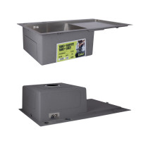 Комплект Lidz Handmade H7849R Мийка для кухні інтегрована крило зправа Brushed у комплекті з дозатором + Lidz K01G Корзина для кухонної мийки