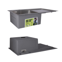 Комплект Lidz Handmade H7849R Мийка для кухні інтегрована крило зправа Brushed у комплекті з дозатором + Lidz K01G Корзина для кухонної мийки