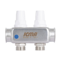 Колектор Icma № К073 з витратомірами (нерж.) 1" х 3/4" на 2 виходи Колектор Icma № К073 з витратомірами (нерж.) 1" х 3/4" на 2 виходи