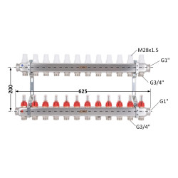 Колектор Icma № К073 з витратомірами (нерж.) 1" х 3/4" на 12 виходів Колектор Icma № К073 з витратомірами (нерж.) 1" х 3/4" на 12 виходів