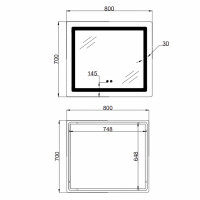 Дзеркало Lidz Kubis 700х800 з LED-підсвічуванням Touch, з антизапотіванням, з димером, рег. яскравості LD78LF9047080