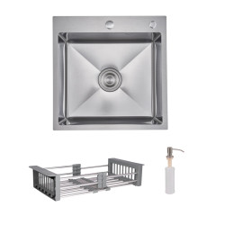 Комплект Lidz Handmade H5050H Мийка для кухні інтегрована Decor Honeycomb у комплекті з дозатором + Lidz K01G Корзина для кухонної мийки