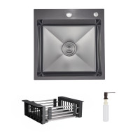 Комплект Lidz Handmade H5050HB Мийка для кухні інтегрована Decor Black PVD Honeycomb у комплекті з дозатором + Lidz K01G Корзина для кухонної мийки
