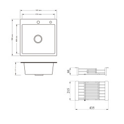Комплект Lidz Handmade H5050HB Мийка для кухні інтегрована Decor Black PVD Honeycomb у комплекті з дозатором + Lidz K01G Корзина для кухонної мийки