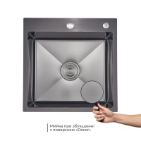 Комплект Lidz Handmade H5050HB Мийка для кухні інтегрована Decor Black PVD Honeycomb у комплекті з дозатором + Lidz K01G Корзина для кухонної мийки