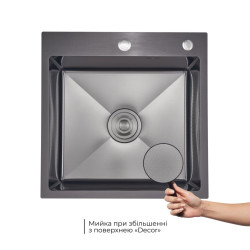 Комплект Lidz Handmade H5050HB Мийка для кухні інтегрована Decor Black PVD Honeycomb у комплекті з дозатором + Lidz K01G Корзина для кухонної мийки