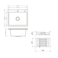 Комплект Lidz Handmade H6050HB Мийка для кухні інтегрована Decor Black PVD Honeycomb у комплекті з дозатором + Lidz K01G Корзина для кухонної мийки