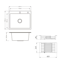Комплект Lidz Handmade H6050HB Мийка для кухні інтегрована Decor Black PVD Honeycomb у комплекті з дозатором + Lidz K01G Корзина для кухонної мийки