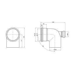 Коліно каналізаційне з відводом TA Sewage 50х110х110, 90° (назад)
