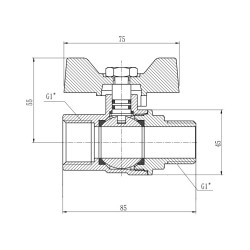 Кран кульовий 1" внутрішня * 1" зовнішня (для газу) метелик