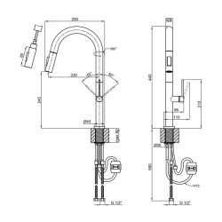 Змішувач для кухні Qtap Lenicka з висувним виливом QTLEN9138103UN Brushed Nickel PVD