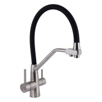 Змішувач для кухні Lidz Aria 020F3 з гнучким виливом з підключенням для питної води (k35) LDARI020F3BNK37647 Black / Nickel Змішувач для кухні Lidz Aria 020F3 з гнучким виливом з підключенням для питної води (k35) LDARI020F3BNK37647 Black / Nickel