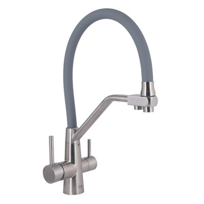 Змішувач для кухні Lidz Aria 020F3 з гнучким виливом з підключенням для питної води (k35) LDARI020F3GNK39211 Grey / Nickel Змішувач для кухні Lidz Aria 020F3 з гнучким виливом з підключенням для питної води (k35) LDARI020F3GNK39211 Grey / Nickel