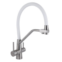 Змішувач для кухні Lidz Aria 020F3 з гнучким виливом з підключенням для питної води (k35) LDARI020F3WNK39480 White / Nickel Змішувач для кухні Lidz Aria 020F3 з гнучким виливом з підключенням для питної води (k35) LDARI020F3WNK39480 White / Nickel