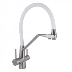 Змішувач для кухні Lidz Aria 020F3 з гнучким виливом з підключенням для питної води (k35) LDARI020F3WNK39480 White / Nickel