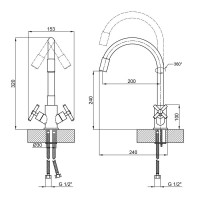 Змішувач для кухні Lidz Wind 013F3 двохвентильний з гнучким виливом LDWIN013F3NKS43392 Nickel Змішувач для кухні Lidz Wind 013F3 двохвентильний з гнучким виливом LDWIN013F3NKS43392 Nickel