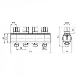Колектор Icma з регулювальними вентилями 1" 4 виходи №1105 (Red) Колектор Icma з регулювальними вентилями 1" 4 виходи №1105 (Red)