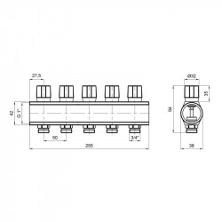 Колектор Icma з регулювальними вентилями 1" 5 виходів №1105 (Red) Колектор Icma з регулювальними вентилями 1" 5 виходів №1105 (Red)