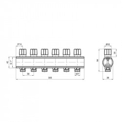 Колектор Icma з регулювальними вентилями 1" 6 виходів №1105 (Red) Колектор Icma з регулювальними вентилями 1" 6 виходів №1105 (Red)