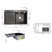 Мийка для кухні інтегрована Lidz Handmade H7849BL крило ліворуч Brushed Black PVD 3,0/1,0 мм LDH7849BLPVD43624