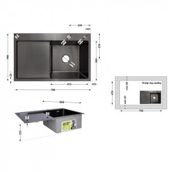 Мийка для кухні інтегрована Lidz Handmade H7849BL крило ліворуч Brushed Black PVD 3,0/1,0 мм LDH7849BLPVD43624 Мийка для кухні інтегрована Lidz Handmade H7849BL крило ліворуч Brushed Black PVD 3,0/1,0 мм LDH7849BLPVD43624
