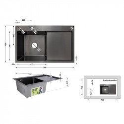 Мийка для кухні інтегрована Lidz Handmade H7849BR крило праворуч (LIDZH7849BRPVD3008) Brushed Black PVD 3,0/1,0 мм Мийка для кухні інтегрована Lidz Handmade H7849BR крило праворуч (LIDZH7849BRPVD3008) Brushed Black PVD 3,0/1,0 мм