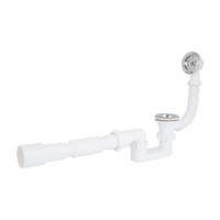 Сифон для ванни Lidz LSW05 випуск 70 мм, плоский, без ревізії, із пробкою на ланцюгу (вихід гофра 40/50мм)