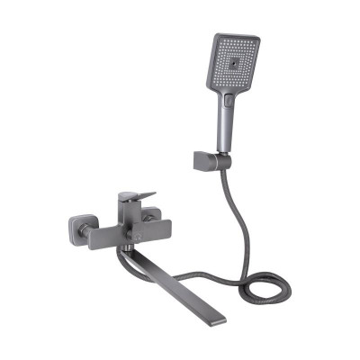 Змішувач для ванни Presto з довгим поворотним виливом (з душовим гарнітуром) QTPRE2601GRP45583 Graphite Qtap