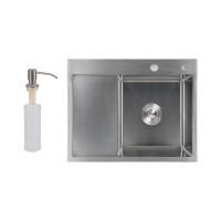 Мийка для кухні інтегрована Lidz Handmade H6350L крило ліворуч (LDH6350BRUL45588) Brushed Steel 3,0/1,0 мм Мийка для кухні інтегрована Lidz Handmade H6350L крило ліворуч (LDH6350BRUL45588) Brushed Steel 3,0/1,0 мм