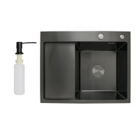 Мийка для кухні інтегрована Lidz Handmade H6350BL крило ліворуч (LDH6350BRUL45589) Brushed Black PVD 3,0/1,0 мм Мийка для кухні інтегрована Lidz Handmade H6350BL крило ліворуч (LDH6350BRUL45589) Brushed Black PVD 3,0/1,0 мм