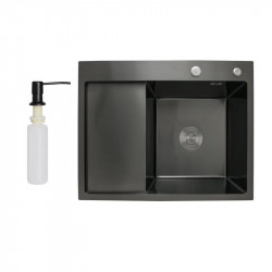 Мийка для кухні інтегрована Lidz Handmade H6350BL крило ліворуч (LDH6350BRUL45589) Brushed Black PVD 3,0/1,0 мм