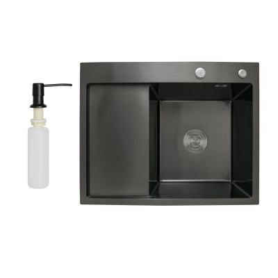 Мийка для кухні інтегрована Lidz Handmade H6350BL крило ліворуч (LDH6350BRUL45589) Brushed Black PVD 3,0/1,0 мм Мийка для кухні інтегрована Lidz Handmade H6350BL крило ліворуч (LDH6350BRUL45589) Brushed Black PVD 3,0/1,0 мм