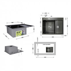 Мийка для кухні інтегрована Lidz Handmade H6350BR крило праворуч (LDH6350BRPVD45590) Brushed Black PVD 3,0/1,0 мм